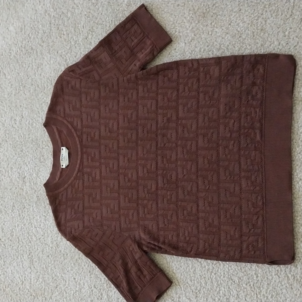 FENDI BROWN ZUCCA FF LOGO SHORT SLEEVE TOP